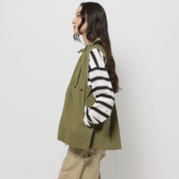 (SOLD) Niko And Khaki Green Stitched Ribbon Zip Up Vest Pullover Top - Picture 2 of 6